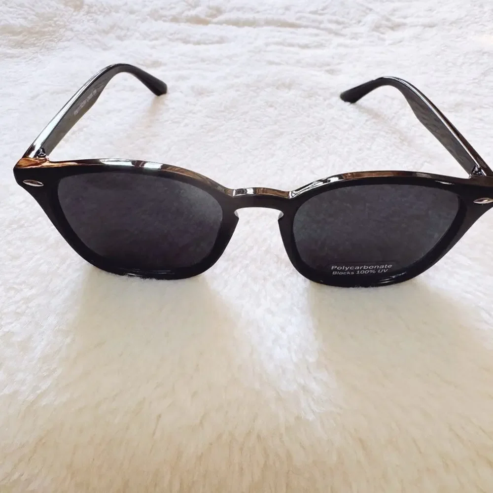Milo Black W/ Blue Lenses Oversized Oval Horn Rims Sunglasses